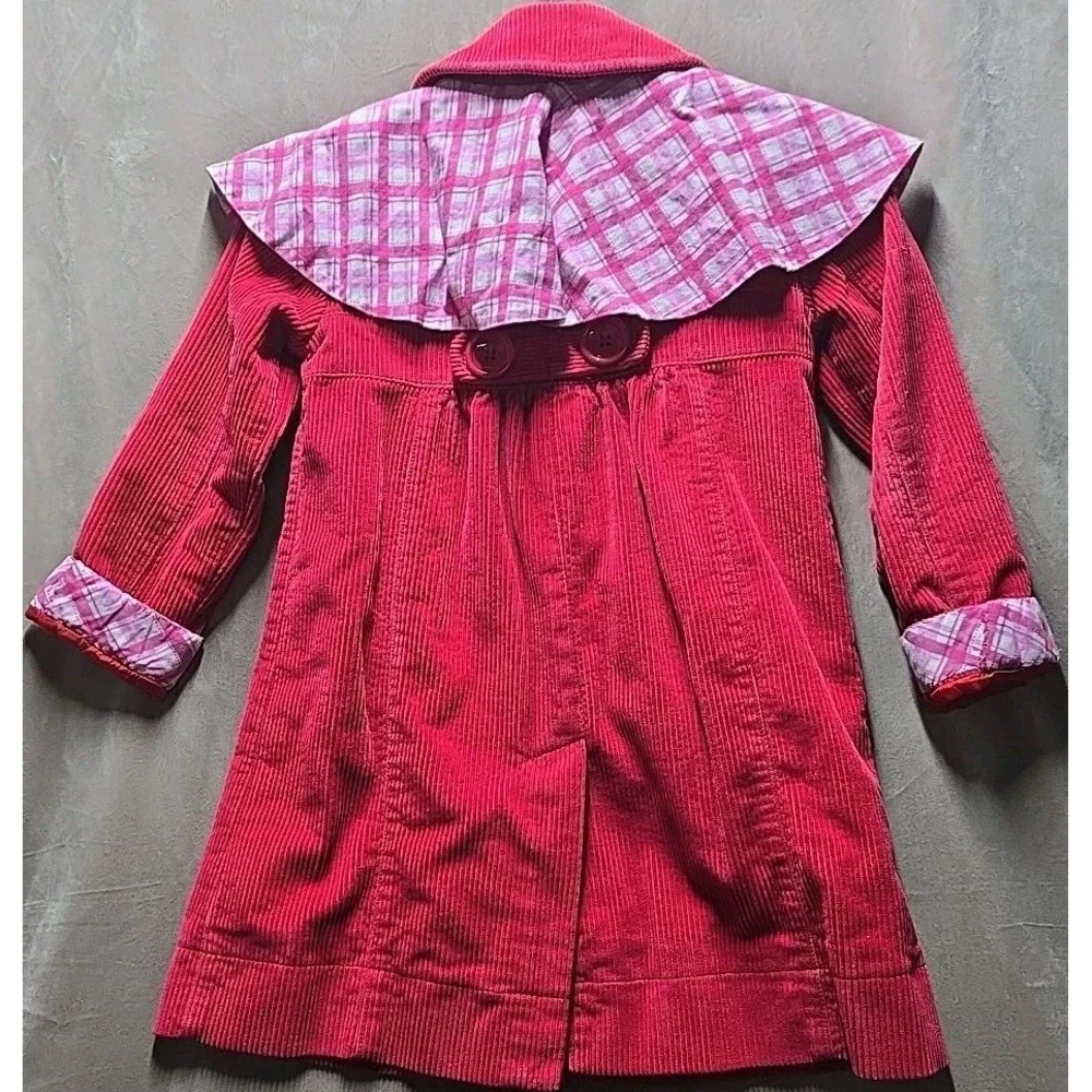Mini Boden Girls 7 - 8 Youth Corduroy Blazer Check Cuffs Lined Jacket Red Fall